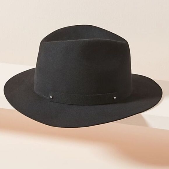ANTHROPOLOGIE Amelia Black Fedora Wool Hat - Picture 1 of 9